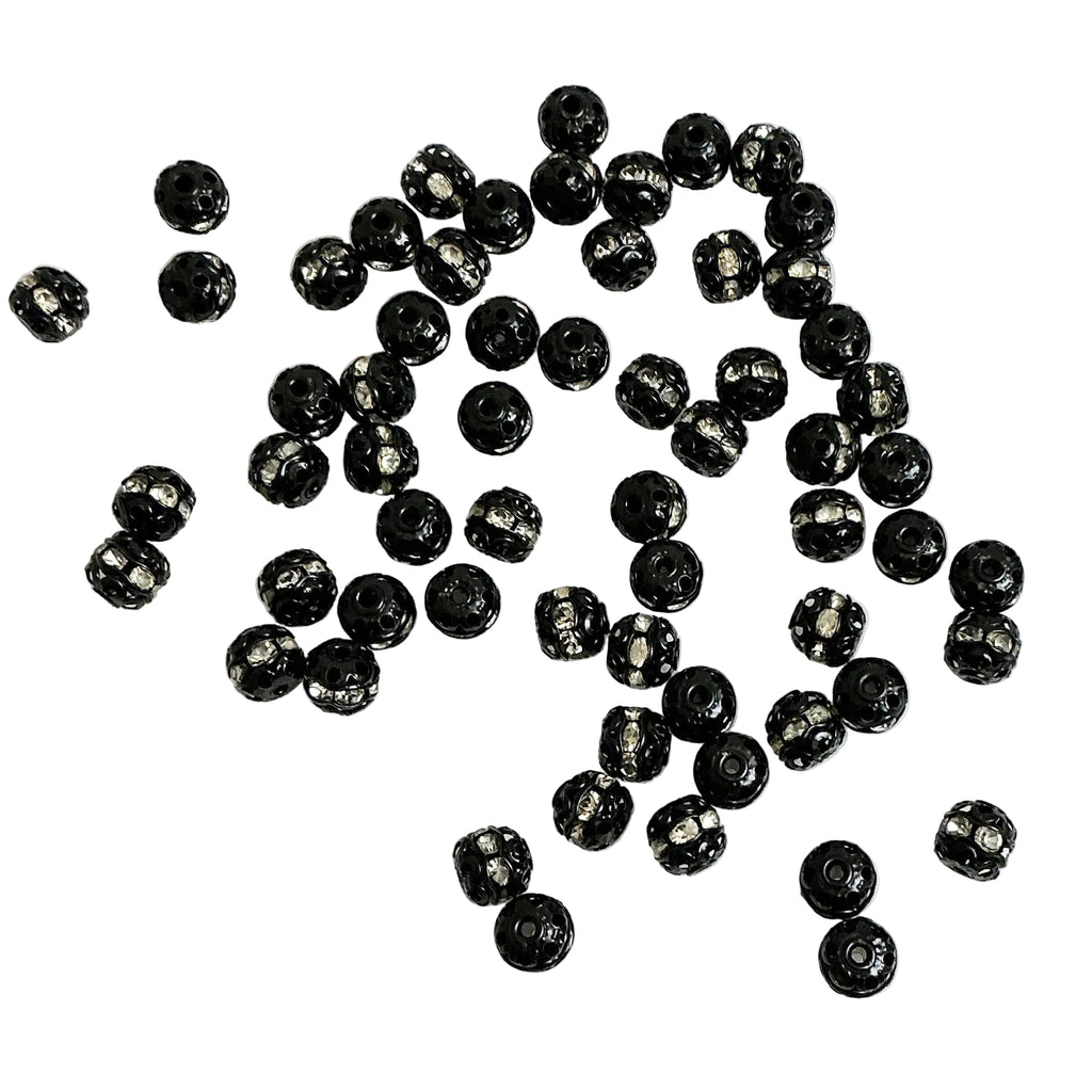Black & Clear Rhinestone Beads 8mm (6)