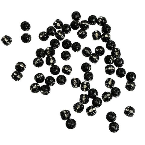 Black & Clear Rhinestone Beads 8mm (6)