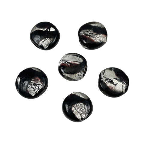 Black Glass Beads with Silver Foil 20mm -Vintage