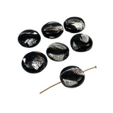 Black Glass Beads with Silver Foil 20mm -Vintage
