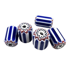 Large Italian Blue White Chevron Barrel Beads 22mm
