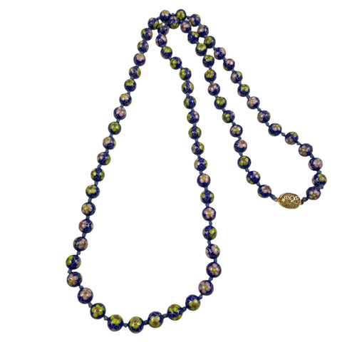 Long Blue Cloisonne Beaded Necklace Vintage