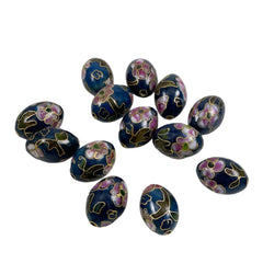 Cloisonne Blue Oval Beads Vintage Chinese 18 x 12mm (4)