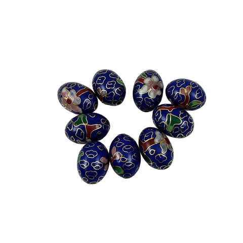 Blue Cobalt Cloisonne Oval Beads Vintage Chinese 18 x12mm
