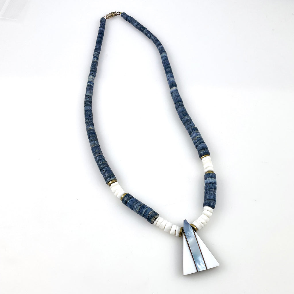 Blue Denim Sponge Coral Necklace Vintage Estate Beads Jewelry