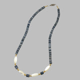 Blue Denim Heishi Coral & Mother of Pearl Necklace