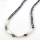 Blue Denim Heishi Coral & Mother of Pearl Necklace