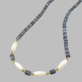 Blue Denim Heishi Coral & Mother of Pearl Necklace