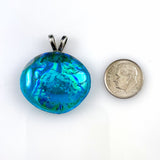 Blue Foil Dichroic & Sterling Silver Glass Pendant
