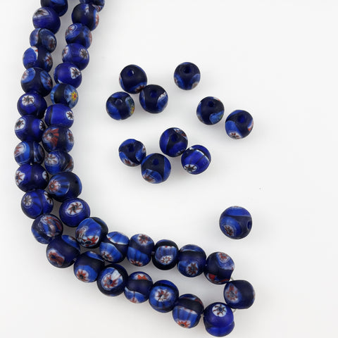 Dark Blue Millefiori Beads -Vintage 