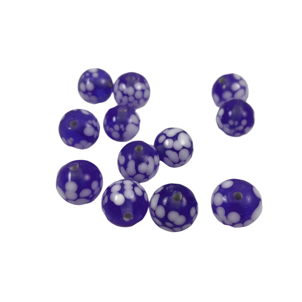 Blue Glass Spatter Beads Vintage 10mm