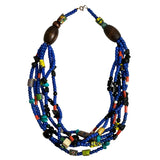 Mixed African Trade Bead Necklace Six Strands Blue