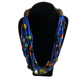 Mixed African Trade Bead Necklace Six Strands Blue