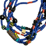Mixed African Trade Bead Necklace Six Strands Blue