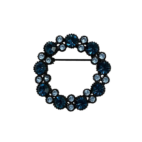 Blue Rhinestone Japanned Wreath Brooch Vintage