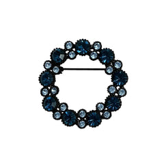 Blue Rhinestone Japanned Wreath Brooch Vintage