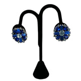 Blue Rhinestone Crystal Cluster Clip On Earrings 1950's Vintage