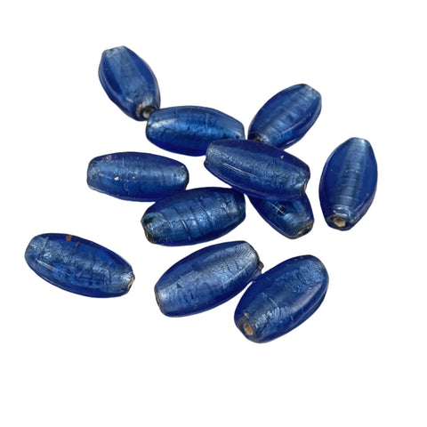 Blue Silver Foil Oval Beads 18mm