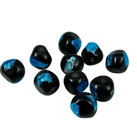 Blue Silver Foil Glass Lampwork Beads 15mm