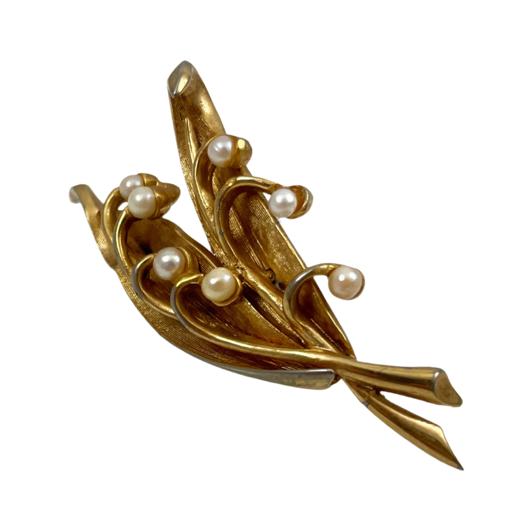 Boucher Gold Plated Pearl Pin Vintage