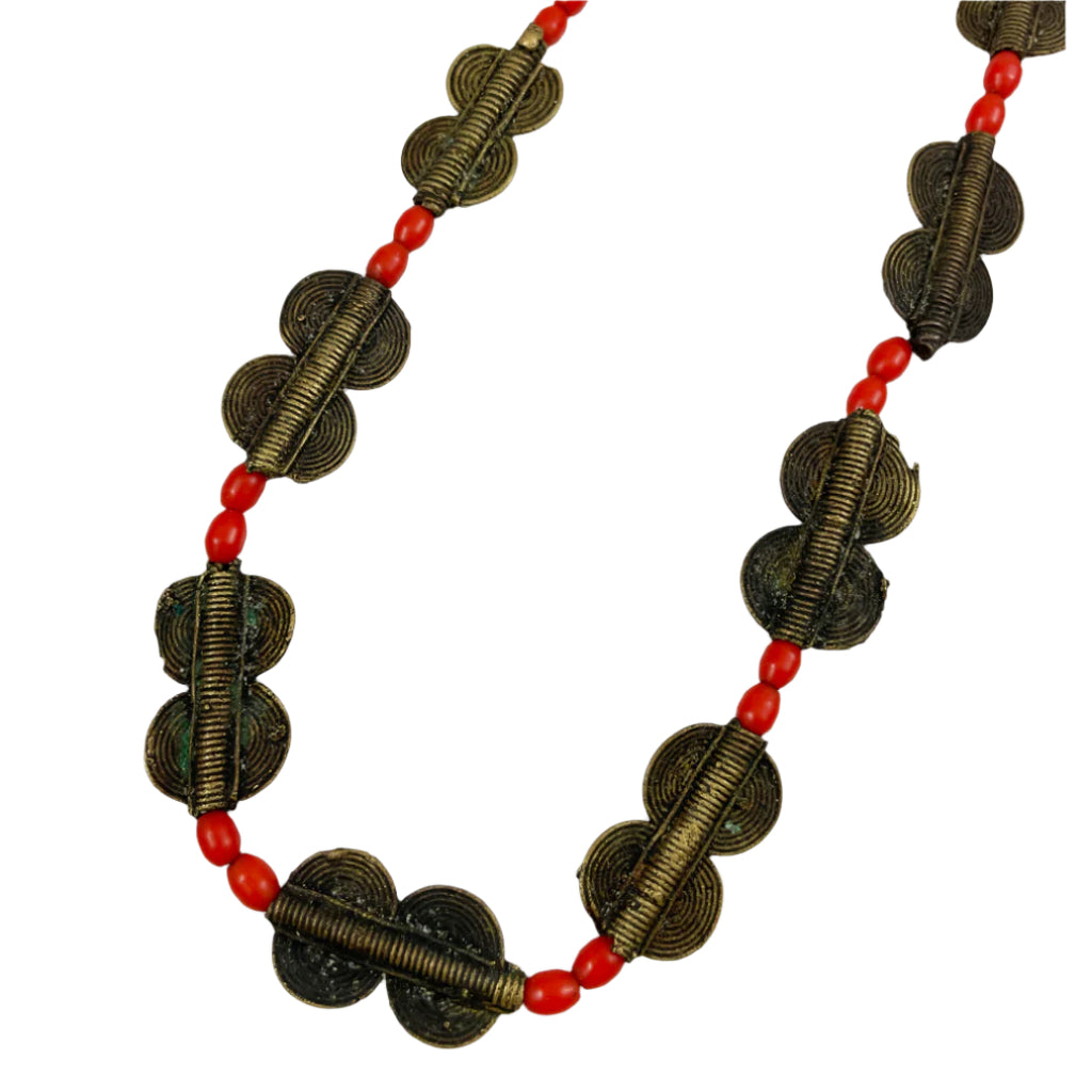 Baule Brass & Red Glass Trade Beads Necklace