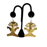 Brass Mayan Pre-Columbian Bird Eagle Replica Earrings