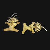 Brass Mayan Pre-Columbian Bird Eagle Replica Earrings