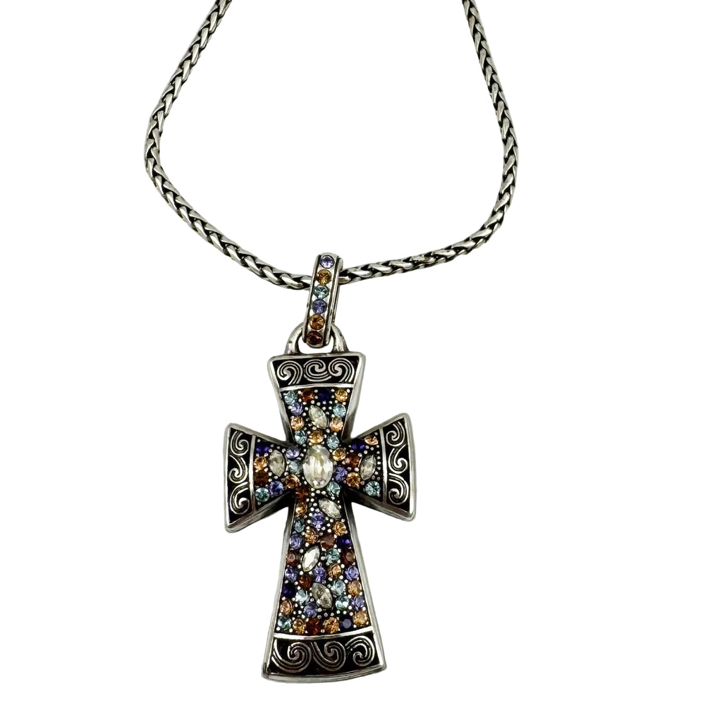 Brighton Silver & Crystal Cross Necklace Vintage