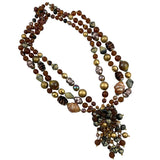 Vintage Brown Gold Bead Glass Necklace and Bracelet 