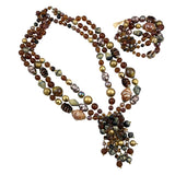 Vintage Brown Gold Bead Glass Necklace and Bracelet German