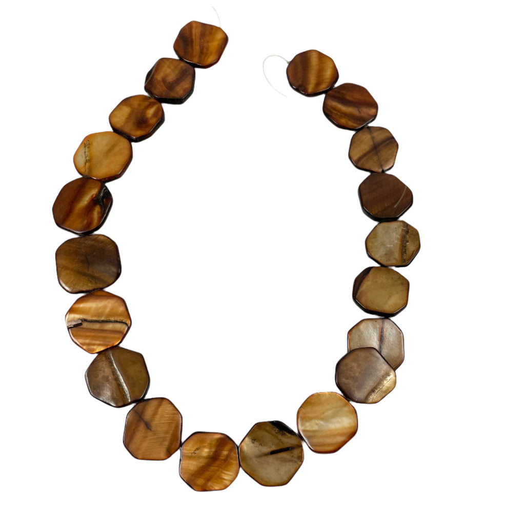 Brown Mother of Pearl Flat Rounds Bead Strands 18mm