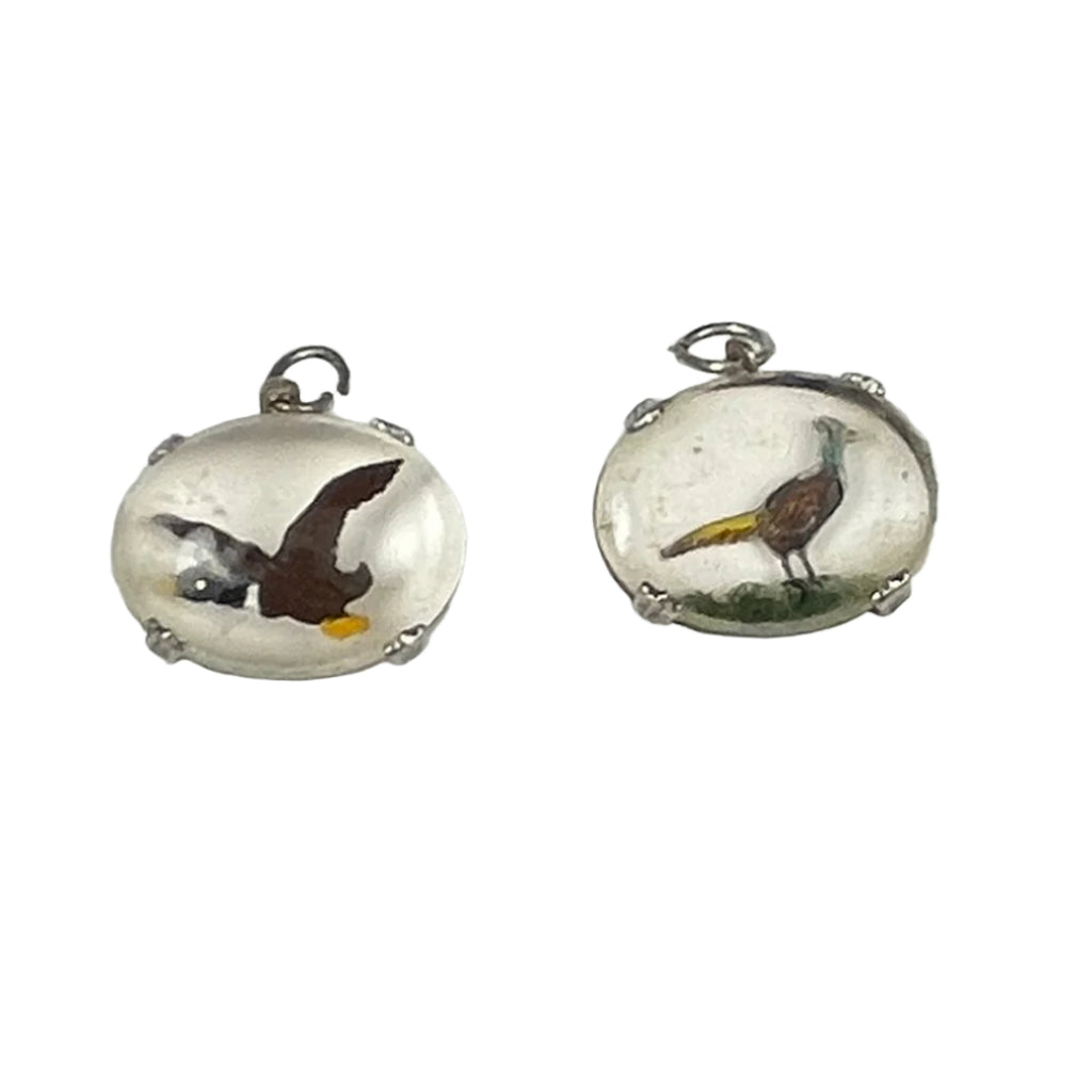 Pair Intaglio Crystal Duck Pheasant Bubble Charms