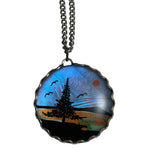 Vintage Blue Butterfly Wing Pendant Necklace 1950's
