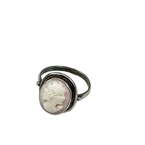 Antique Shell Cameo Sterling Silver Ring