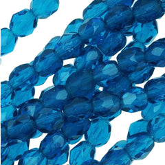 Capri Blue Fire Polished Crystal Beads 4mm