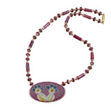 Pink Beaded Floral Necklace Vintage