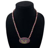 Mauve Ceramic Beaded Floral Necklace Vintage