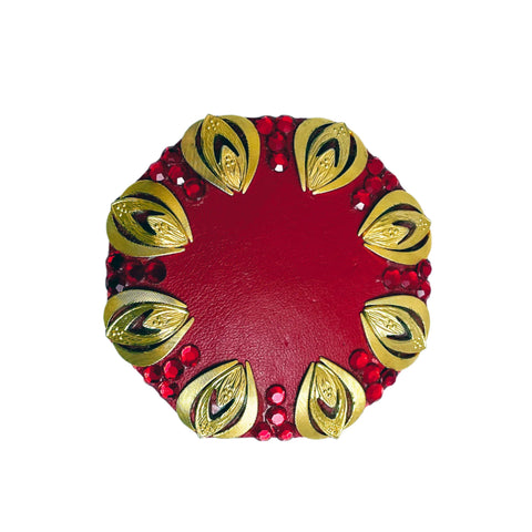 Red Leather and Rhinestone Designer Buckle by Charmant Belts