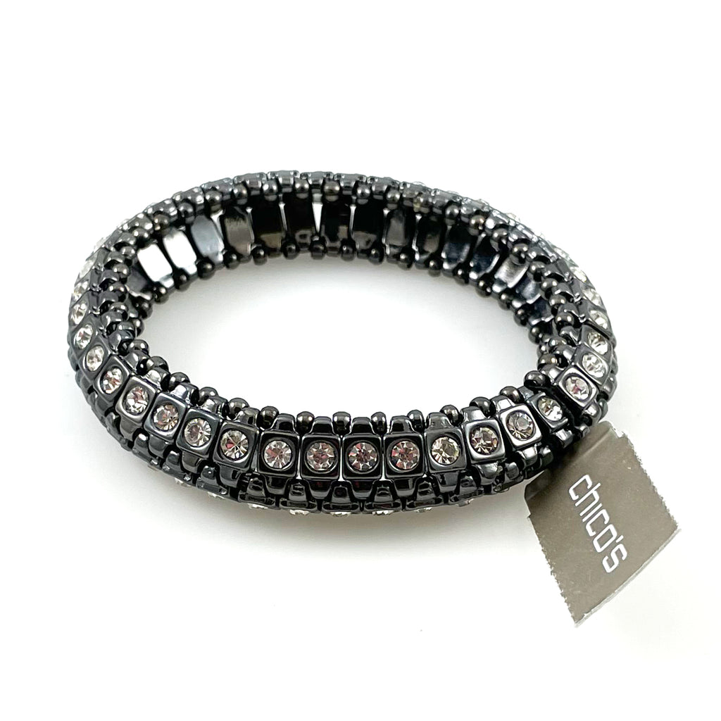 Chico's Black Metal & Crystal Bracelet NWT