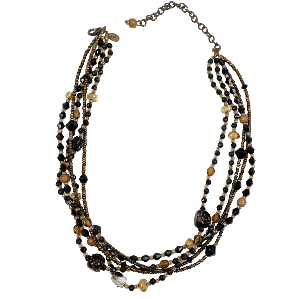 Chico's Multi Strand Black & Gold Beaded Necklace