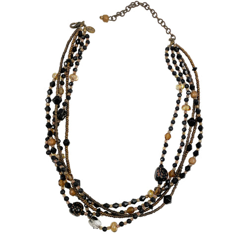 Chico's Multi Strand Black & Gold Beaded Necklace