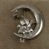 Silver Celestial Brooch With Cherubs Vintage