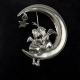 Silver Celestial Brooch With Cherubs Vintage