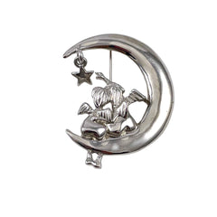 Silver Celestial Brooch With Cherubs Vintage