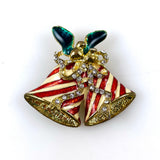 Rhinestone & Enamel Christmas Bells Brooch Holiday Vintage