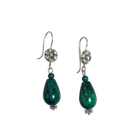 Chrysocolla Gemstone & Sterling Drop Earrings