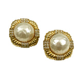 Ciner Pearl and Rhinestone Gold Clip On Earrings 