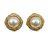 Ciner Pearl and Rhinestone Gold Clip On Earrings 