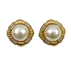 Ciner Pearl and Rhinestone Gold Clip On Earrings Vintage