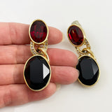 Ciner Red & Black Rhinestone Earrings Vintage